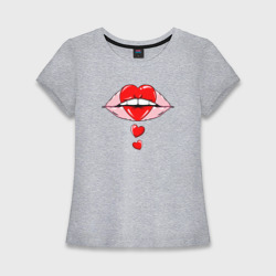 Губы и сердечки – Женская футболка хлопок Slim с принтом купить
