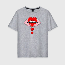 Губы и сердечки – Женская футболка хлопок Oversize с принтом купить со скидкой в -16%