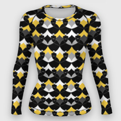 Желто черный с белым геометрический узор – Женский рашгард 3D с принтом купить