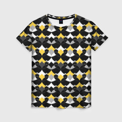 Желто черный с белым геометрический узор – Женская футболка 3D с принтом купить со скидкой в -26%