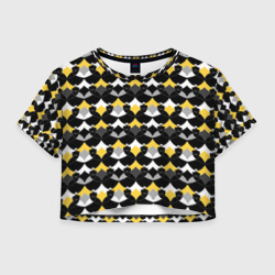 Желто черный с белым геометрический узор – Женская футболка Crop-top 3D с принтом купить