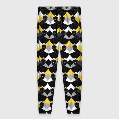 Женские брюки с принтом Желто черный с белым геометрический узор, вид спереди №1