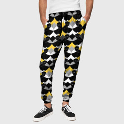 Желто черный с белым геометрический узор – Мужские брюки 3D с принтом купить