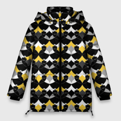 Желто черный с белым геометрический узор – Женская зимняя куртка Oversize с принтом купить