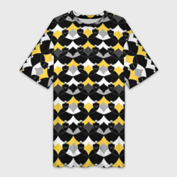 Желто черный с белым геометрический узор – Платье-футболка 3D с принтом купить