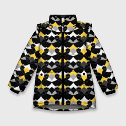 Желто черный с белым геометрический узор – Зимняя куртка для девочек 3D с принтом купить