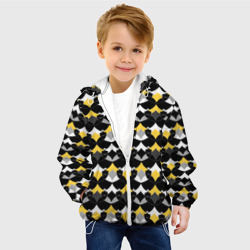 Куртка с принтом Желто черный с белым геометрический узор для ребенка, вид на модели спереди №2. Цвет основы: белый