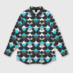 Синий с черным и белым геометрический узор  – Мужская рубашка oversize 3D с принтом купить