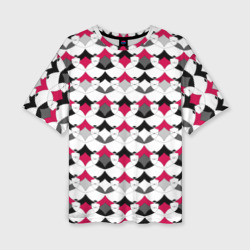 Геометрический разноцветный узор с красными черными фигурами – Женская футболка oversize 3D с принтом купить со скидкой в -50%