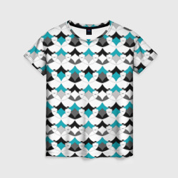 Разноцветный черный голубой с белым геометрический узор – Женская футболка 3D с принтом купить со скидкой в -26%