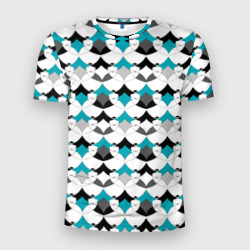 Разноцветный черный голубой с белым геометрический узор – Мужская футболка 3D Slim с принтом купить со скидкой в -9%
