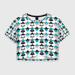 Разноцветный черный голубой с белым геометрический узор – Женская футболка Crop-top 3D с принтом купить