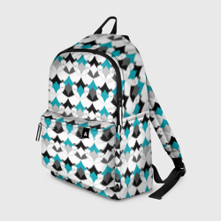 Разноцветный черный голубой с белым геометрический узор – Рюкзак 3D с принтом купить