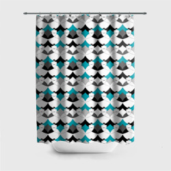 Разноцветный черный голубой с белым геометрический узор – Штора 3D для ванной с принтом купить
