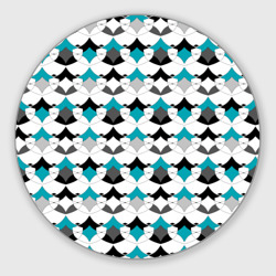 Разноцветный черный голубой с белым геометрический узор – Круглый коврик для мышки с принтом купить