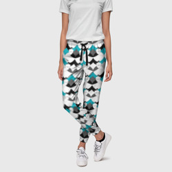 Разноцветный черный голубой с белым геометрический узор – Женские брюки 3D с принтом купить