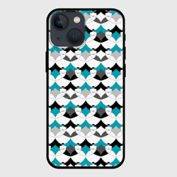Разноцветный черный голубой с белым геометрический узор – Чехол для iPhone 13 mini с принтом купить