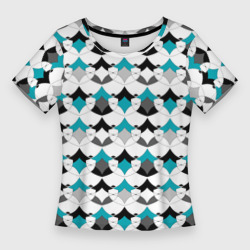 Разноцветный черный голубой с белым геометрический узор – Женская футболка 3D Slim с принтом купить