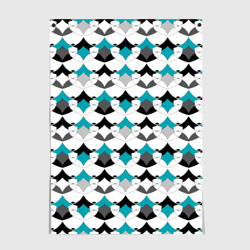Разноцветный черный голубой с белым геометрический узор – Постер с принтом купить