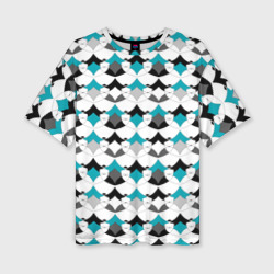 Разноцветный черный голубой с белым геометрический узор – Женская футболка oversize 3D с принтом купить со скидкой в -50%