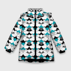 Разноцветный черный голубой с белым геометрический узор – Зимняя куртка для девочек 3D с принтом купить