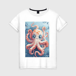 Милый осьминог под водой – Женская футболка хлопок с принтом купить со скидкой в -20%