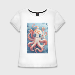 Милый осьминог под водой – Женская футболка хлопок Slim с принтом купить