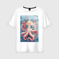 Милый осьминог под водой – Женская футболка хлопок Oversize с принтом купить со скидкой в -16%