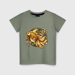 Золотая рыбка исполняет  желания – Детская футболка хлопок с принтом купить со скидкой в -20%