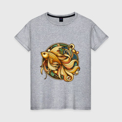Золотая рыбка исполняет  желания – Женская футболка хлопок с принтом купить со скидкой в -20%