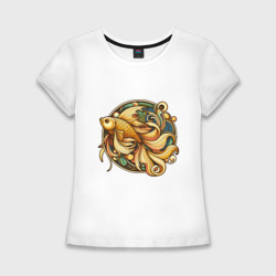 Золотая рыбка исполняет  желания – Женская футболка хлопок Slim с принтом купить