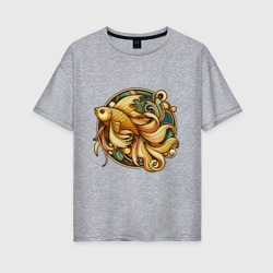 Золотая рыбка исполняет  желания – Женская футболка хлопок Oversize с принтом купить со скидкой в -16%