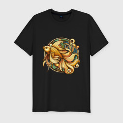 Золотая рыбка исполняет  желания – Мужская футболка хлопок Slim с принтом купить