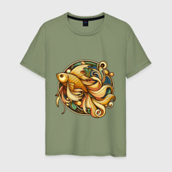 Золотая рыбка исполняет  желания – Мужская футболка хлопок с принтом купить со скидкой в -20%