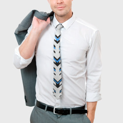 Галстук с принтом Black and blue stripes on a white background для мужчины, вид на модели спереди №3. Цвет основы: белый