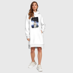Платье с принтом Depeche Mode - Gahan oldschool для женщины, вид на модели спереди №3. Цвет основы: белый