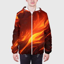 Куртка с принтом Яркие языки пламени для мужчины, вид на модели спереди №3. Цвет основы: белый