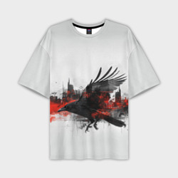 Силуэт черного ворона и города – Мужская футболка oversize 3D с принтом купить со скидкой в -50%