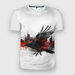 Силуэт черного ворона и города – Мужская футболка 3D Slim с принтом купить со скидкой в -9%