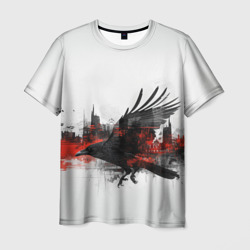 Силуэт черного ворона и города – Мужская футболка 3D с принтом купить со скидкой в -26%