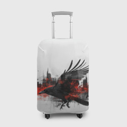 Силуэт черного ворона и города – Чехол для чемодана 3D с принтом купить