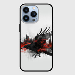 Силуэт черного ворона и города – Чехол для iPhone 13 Pro с принтом купить