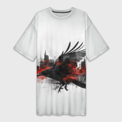 Силуэт черного ворона и города – Платье-футболка 3D с принтом купить