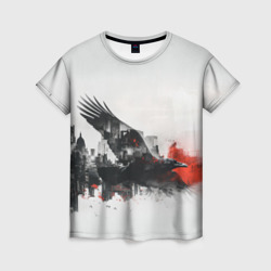 Летающий ворон и город – Женская футболка 3D с принтом купить со скидкой в -26%