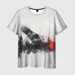Летающий ворон и город – Мужская футболка 3D с принтом купить со скидкой в -26%