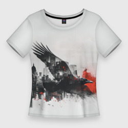 Летающий ворон и город – Женская футболка 3D Slim с принтом купить