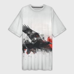 Летающий ворон и город – Платье-футболка 3D с принтом купить