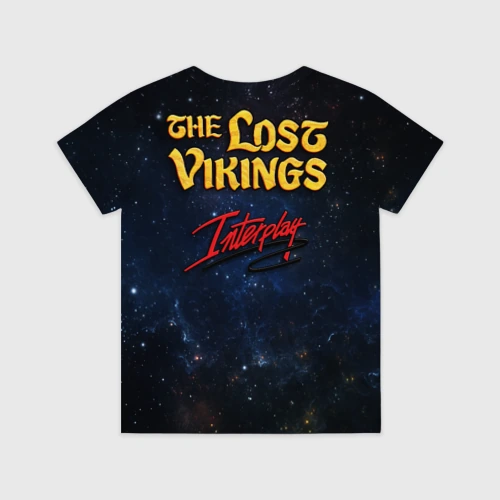Детская футболка 3D с принтом The lost vikings - interplay, вид сзади #1