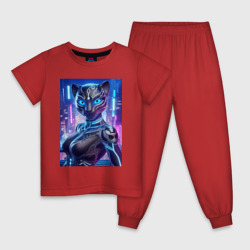 Cyber panter - ai art fantasy – Детская пижама хлопок с принтом купить со скидкой в -9%
