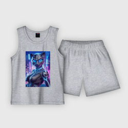 Cyber panter - ai art fantasy – Детская пижама с шортами хлопок с принтом купить со скидкой в -20%
